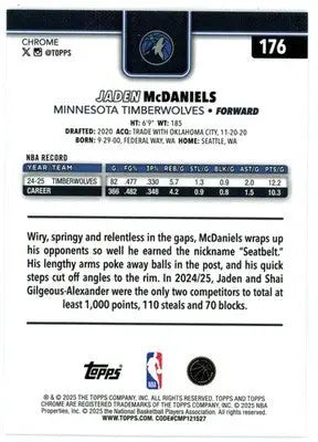 2025-26 Topps Chrome Jaden McDaniels #176 Minnesota Timberwolves