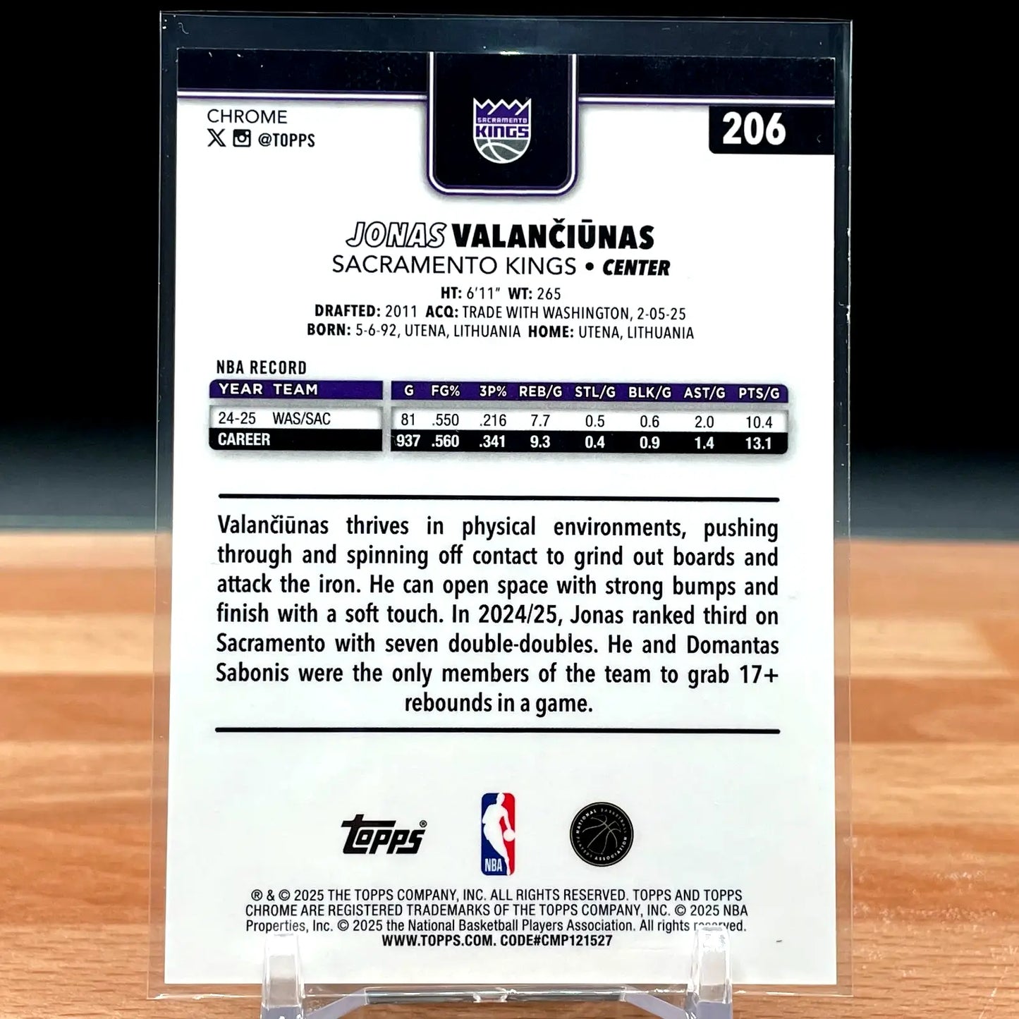 2025-26 Topps Chrome Jonas Valanciunas #206 Gold Wave Refractor /50 CG15 - Basketball Card Single