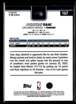 2025-26 Topps Chrome Jonathan Isaac #167 X-Fractors Orlando Magic - Basketball Card Single