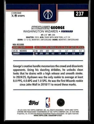 2025-26 Topps Chrome Kyshawn George #237 RayWave Refractors Washington Wizards - Basketball Card Single