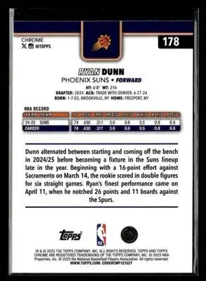 2025-26 Topps Chrome Ryan Dunn #178 Prism Refractors Phoenix Suns