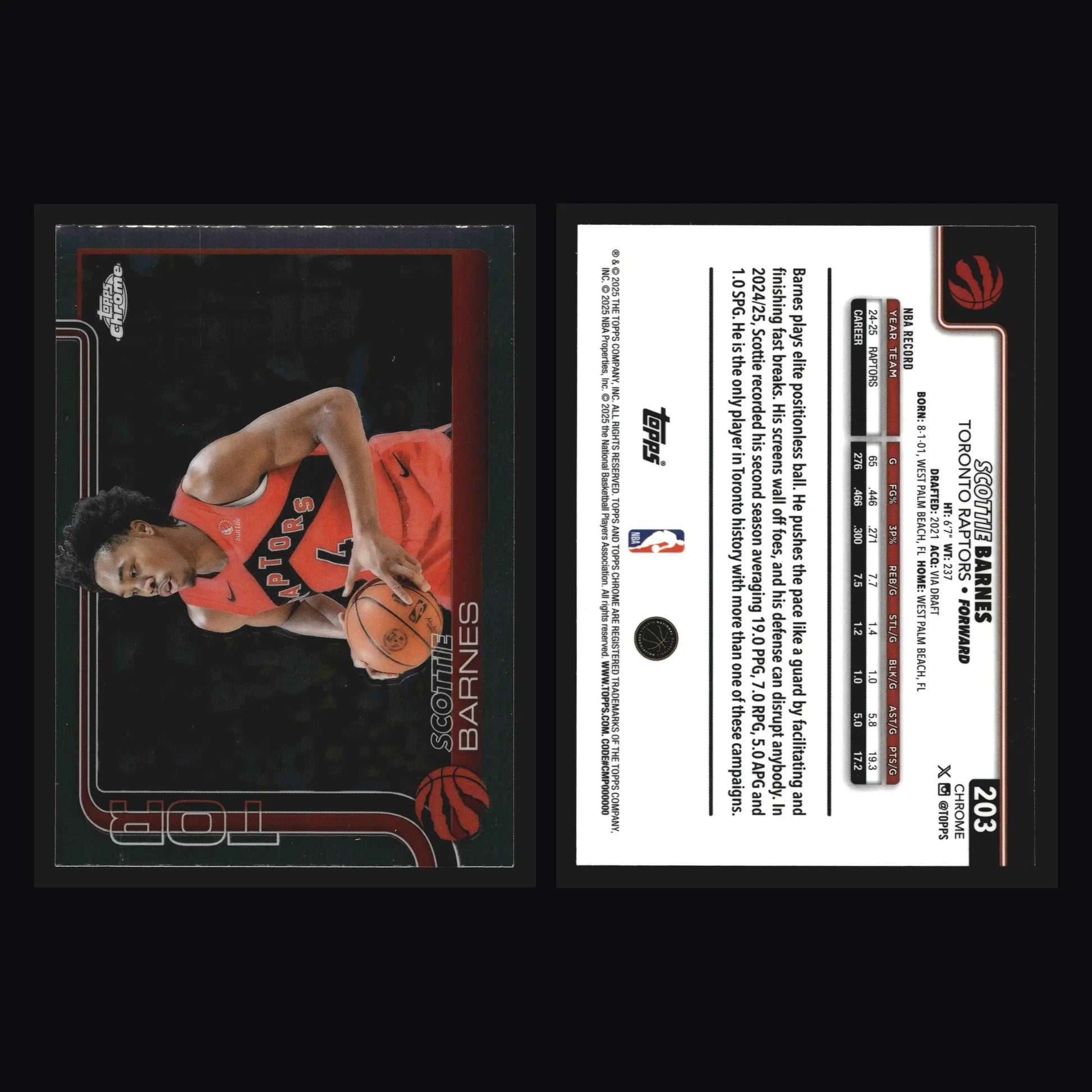 2025-26 Topps Chrome Scottie Barnes #203 Toronto Raptors