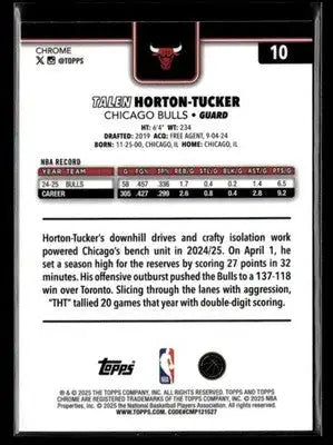 2025-26 Topps Chrome Talen Horton-Tucker #10 Base Chicago Bulls - Basketball Card Single
