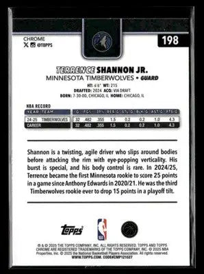 2025-26 Topps Chrome Terrence Shannon Jr. #198 Minnesota Timberwolves - Basketball Card Single