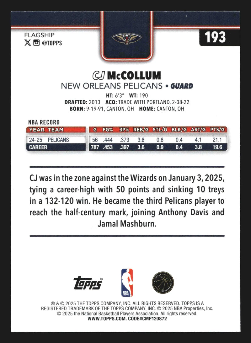 2025-26 Topps CJ McCollum #193 New Orleans Pelicans