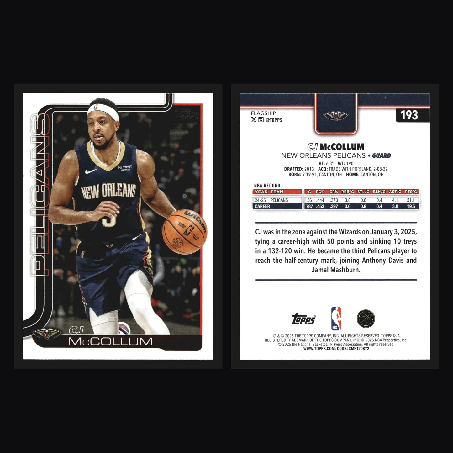 2025-26 Topps CJ McCollum #193 New Orleans Pelicans