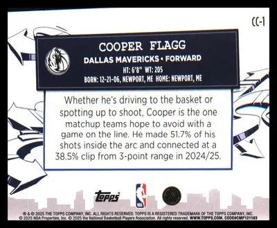 2025-26 Topps Clutch City Prospects #CC-1 Cooper Flagg