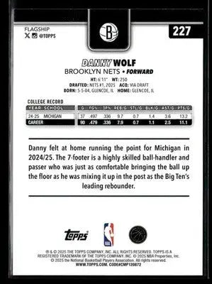 2025-26 Topps Danny Wolf #227 RC Brooklyn Nets