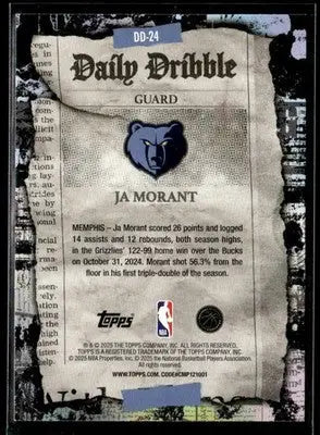 2025-26 Topps #DD-24 Ja Morant The Daily Dribble Memphis Grizzlies - Basketball Card Single