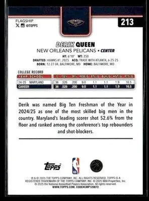2025-26 Topps Derik Queen #213 RC New Orleans Pelicans