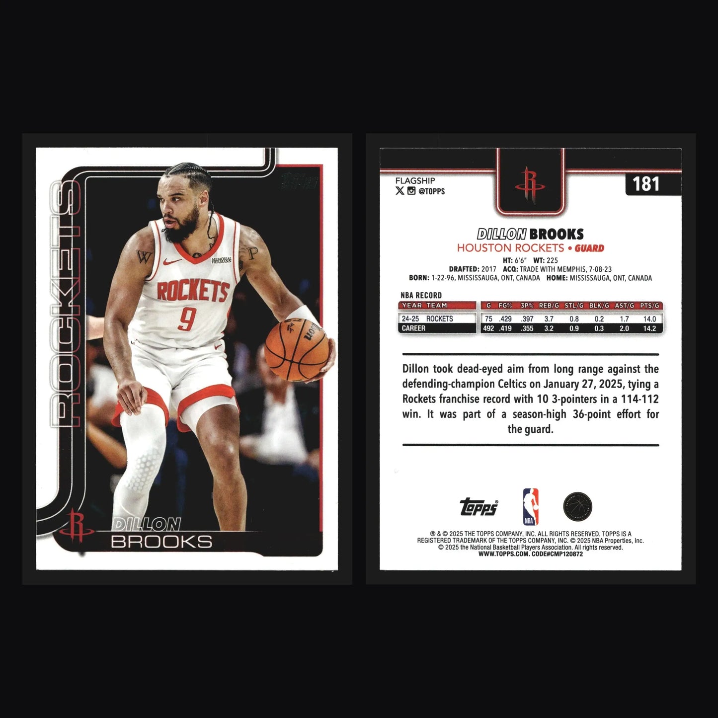 2025-26 Topps Dillon Brooks #181 Houston Rockets - Basketball Card Single