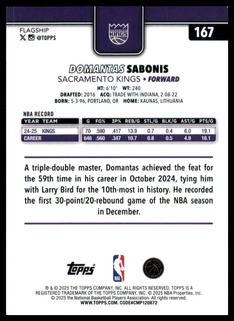 2025-26 Topps Domantas Sabonis #167 Sacramento Kings Basketball Card NBA Sports - Trading Cards