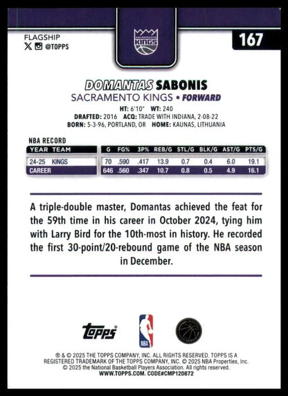 2025-26 Topps Domantas Sabonis #167 Sacramento Kings Basketball Card NBA Sports - Trading Cards