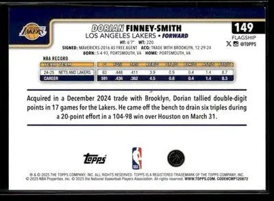 2025-26 Topps Dorian Finney-Smith #149 Base Los Angeles Lakers - Basketball Card Single