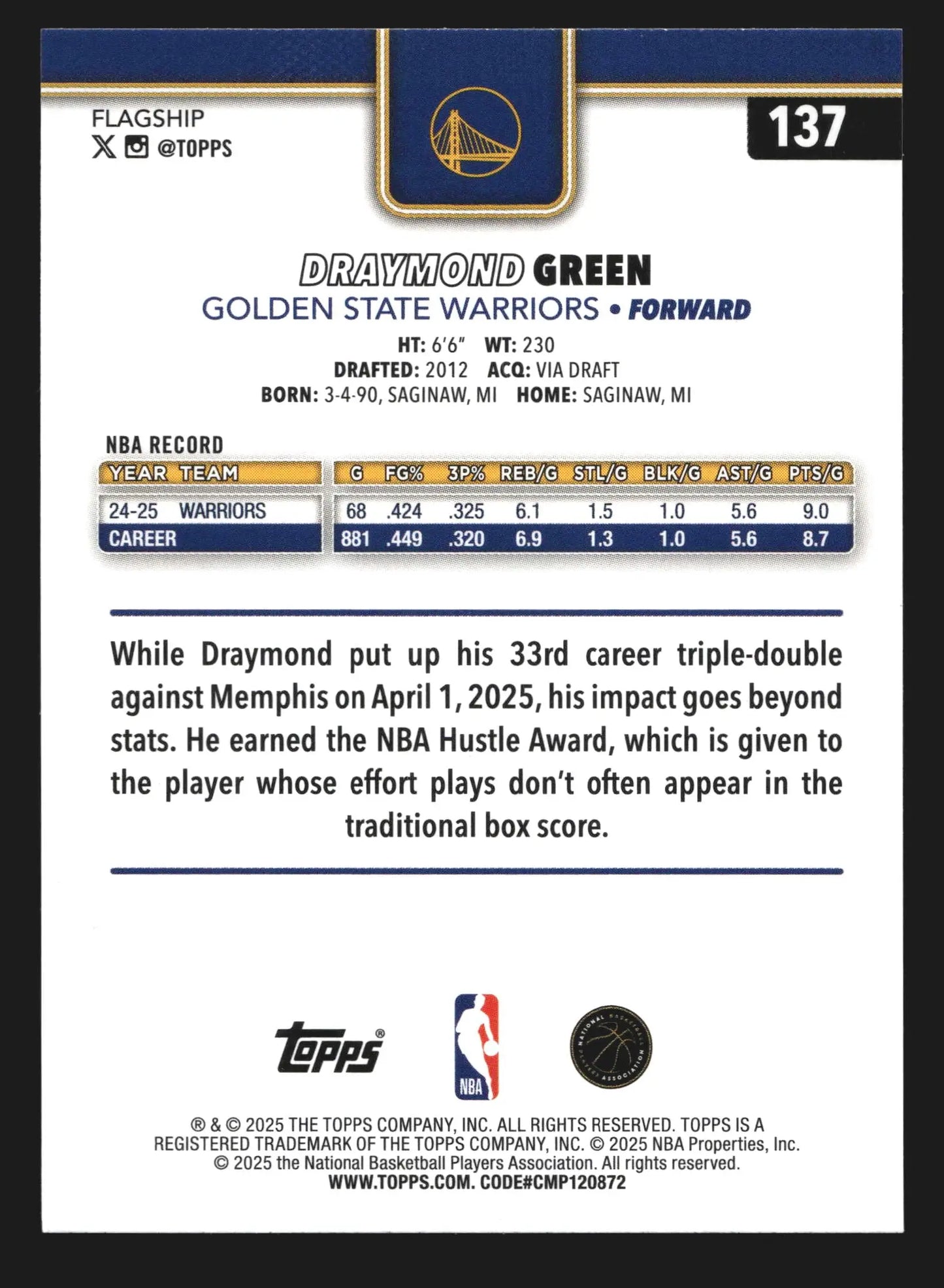2025-26 Topps Draymond Green #137 Golden State Warriors - Basketball Card Single