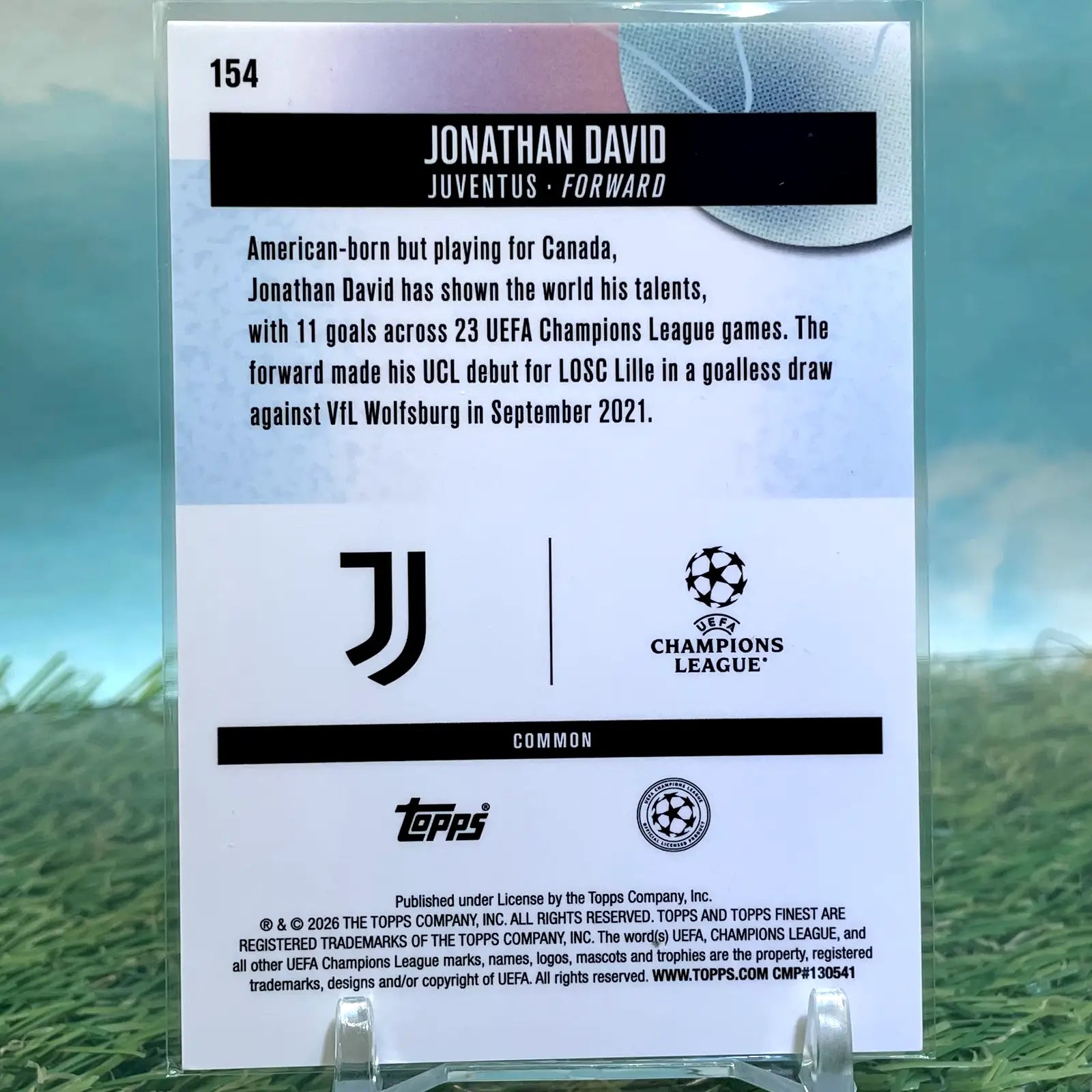 2025-26 Topps Finest UEFA CC Jonathan David Blue X-Fractor /99 #154