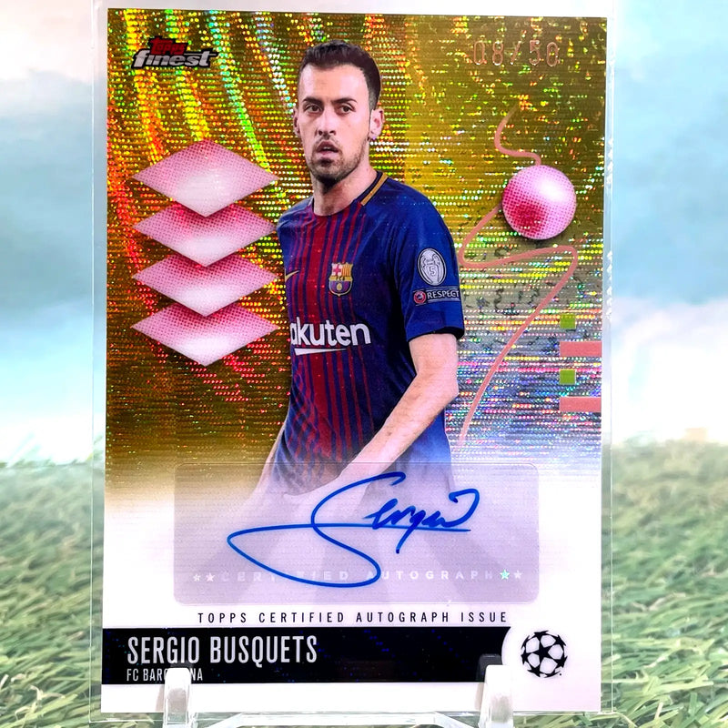 2025-26 Topps Finest UEFA CC Sergio Busquets Gold Wave Auto #08/50 Barcelona