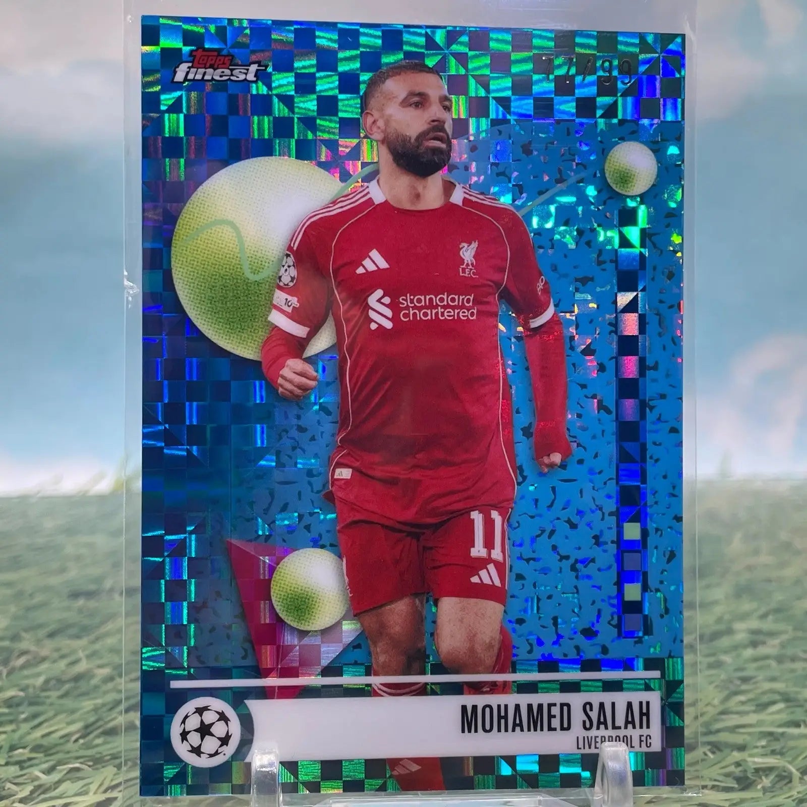 2025-26 Topps Finest UEFA Mohamed Salah Blue Checkerboard /99 Common Liverpool
