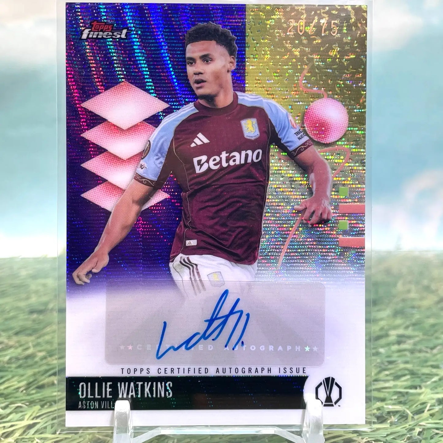 2025-26 Topps Finest UEFA Ollie Watkins Purple Wave Autograph /75 Aston Villa