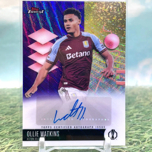2025-26 Topps Finest UEFA Ollie Watkins Purple Wave Autograph /75 Aston Villa