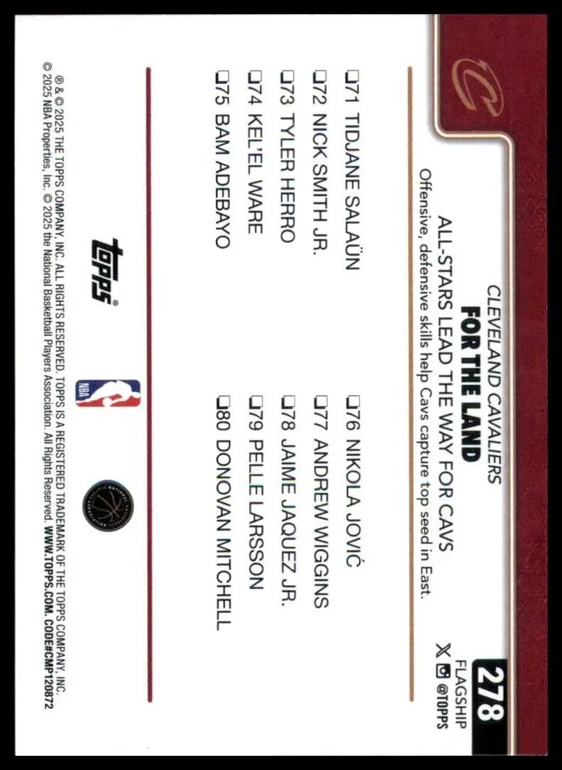 2025-26 Topps For The Land #278 Cleveland Cavaliers Basketball Card NBA Sports - Basketball Card Single