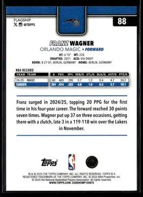 2025-26 Topps Franz Wagner #88 Orlando Magic