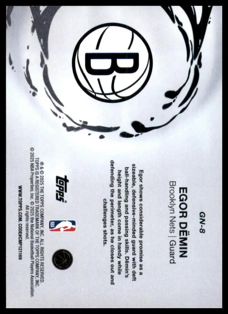 2025-26 Topps Generation Now Egor Demin Rookie #GN-8 Brooklyn Nets Basketball - Basketball Card Single
