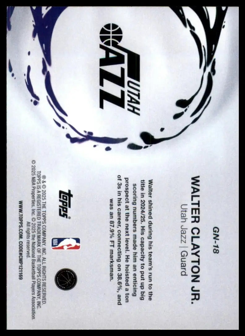 2025-26 Topps Generation Now Walter Clayton Jr Rookie #GN-18 Utah Jazz Card NBA - Basketball Card Single