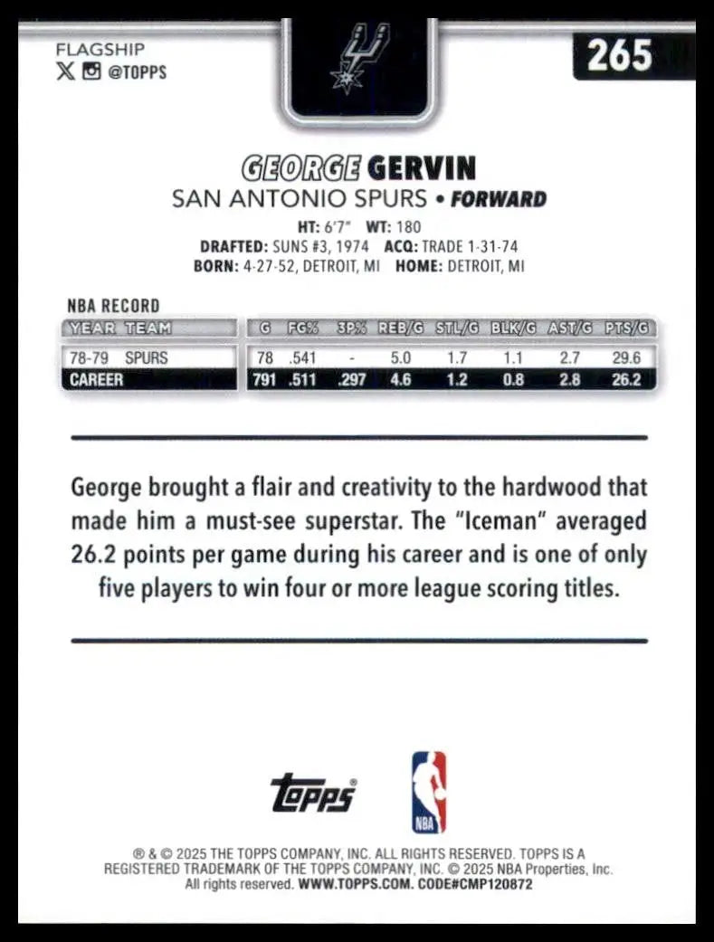 2025-26 Topps George Gervin #265 San Antonio Spurs Basketball Card NBA Sports - Basketball Card Single