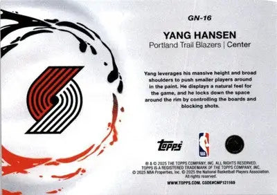 2025-26 Topps #GN-16 Yang Hansen Generation Now - Basketball Card Single