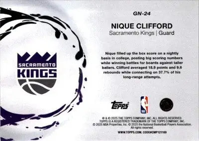 2025-26 Topps #GN-24 Nique Clifford Generation Now - Basketball Card Single