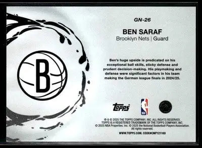 2025-26 Topps #GN-26 Ben Saraf Generation Now - Basketball Card Single