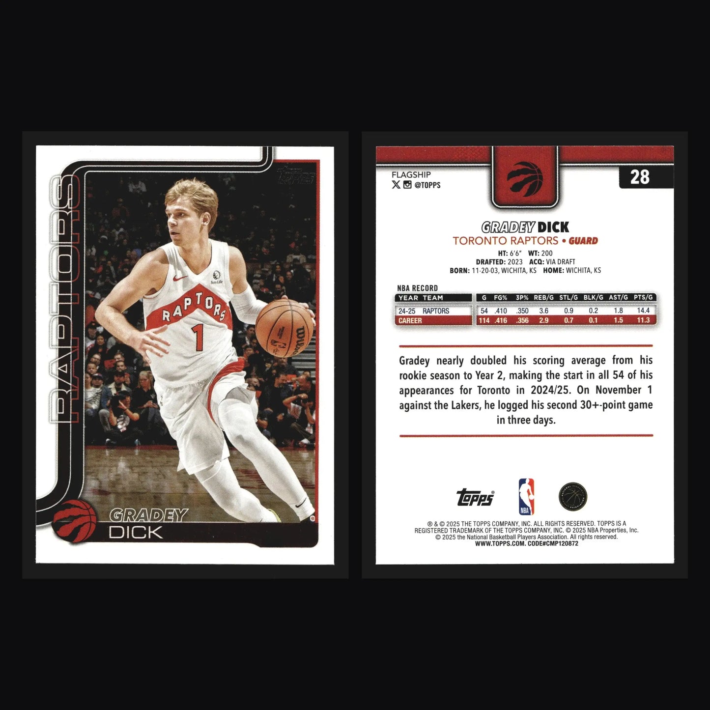 2025-26 Topps Gradey Dick #28 Toronto Raptors - Basketball Card Single