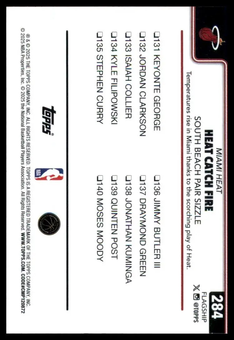 2025-26 Topps Heat Catch Fire #284 Miami Heat Basketball Card NBA Sports - Basketball Card Single