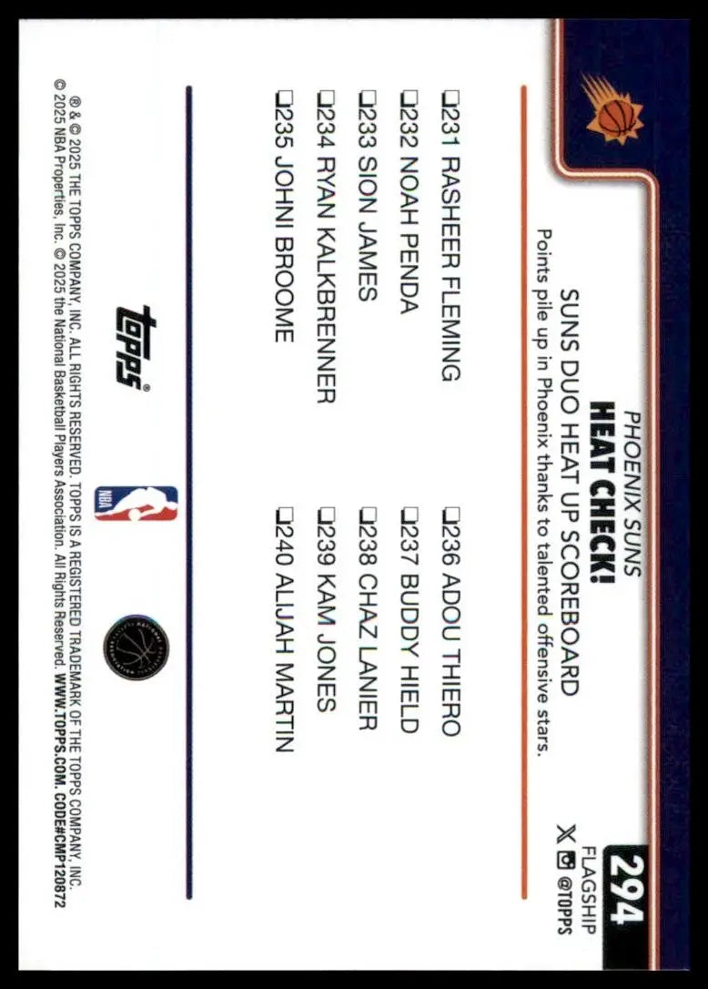2025-26 Topps Heat Check #294 Phoenix Suns Basketball Card NBA Sports - Basketball Card Single