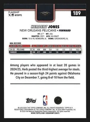 2025-26 Topps Herbert Jones #189 New Orleans Pelicans - Basketball Card Single