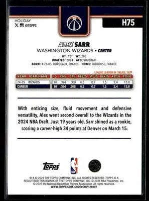 2025-26 Topps Holiday Alex Sarr #H75 Washington Wizards - Basketball Card Single