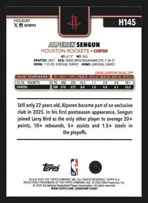2025-26 Topps Holiday Alperen Sengun #H145 Houston Rockets - Basketball Card Single