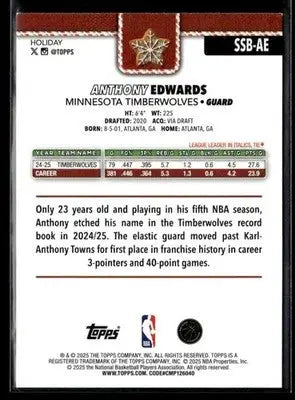 2025-26 Topps Holiday Anthony Edwards #SSB-AE SSP Back Variations Timberwolves