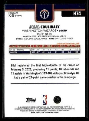 2025-26 Topps Holiday Bilal Coulibaly #H74 Washington Wizards - Basketball Card Single