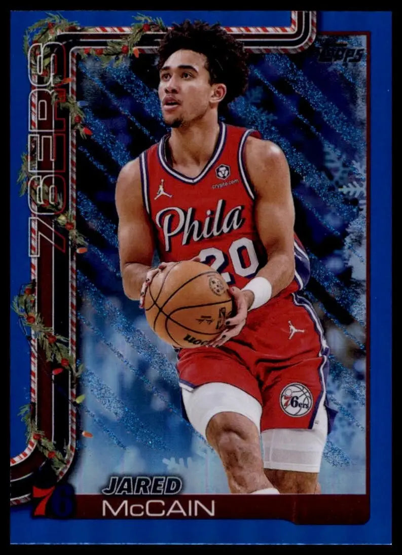 2025-26 Topps Holiday Blue Metallic Jared McCain #H20 Philadelphia 76ers Card - Basketball Card Single