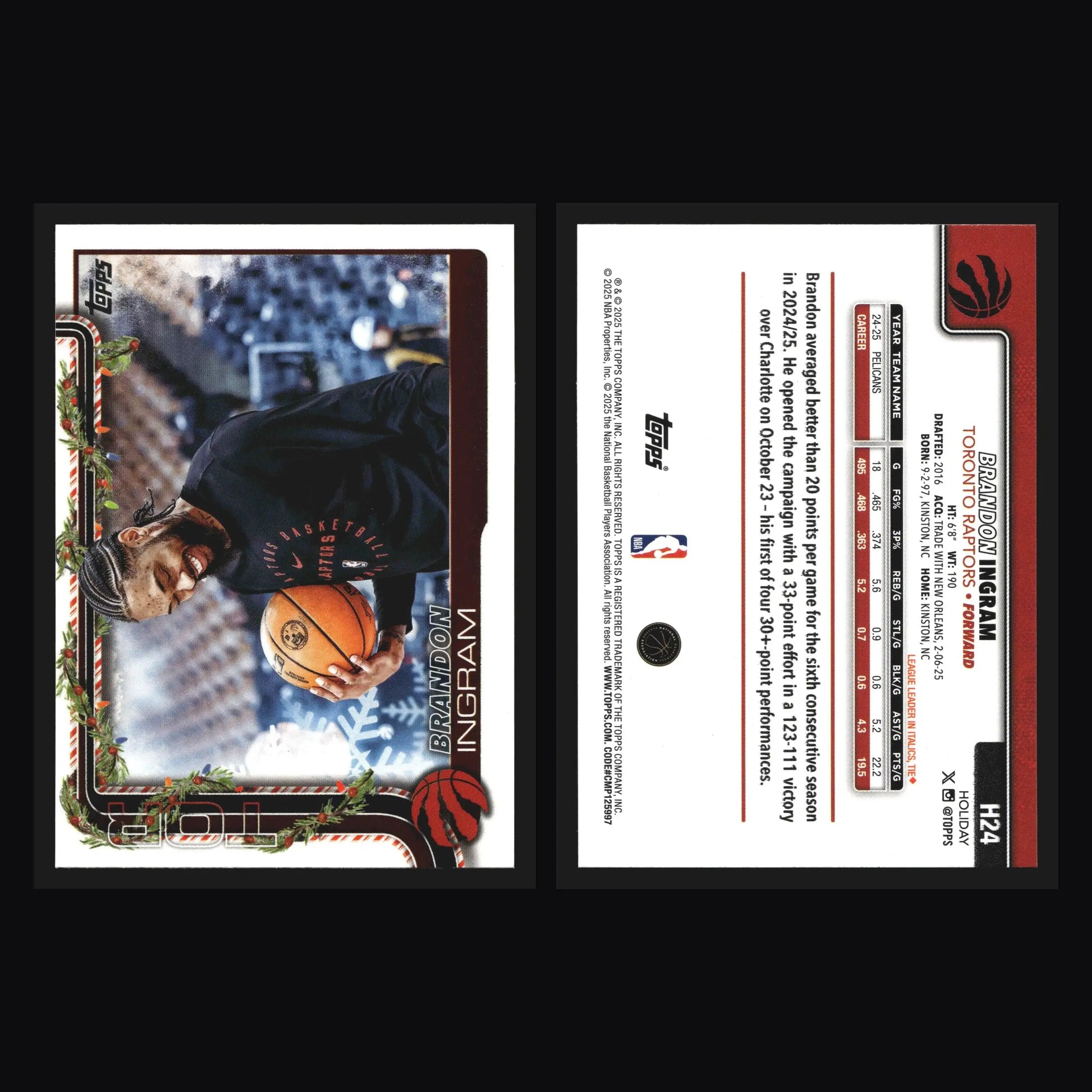 2025-26 Topps Holiday Brandon Ingram #H24 Toronto Raptors