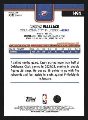 2025-26 Topps Holiday Cason Wallace #H94 Thunder - Basketball Card Single