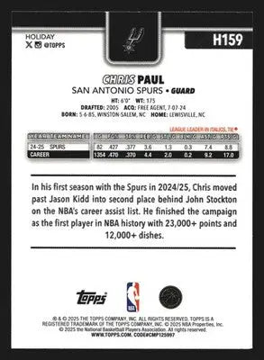 2025-26 Topps Holiday Chris Paul #H159 San Antonio Spurs - Basketball Card Single
