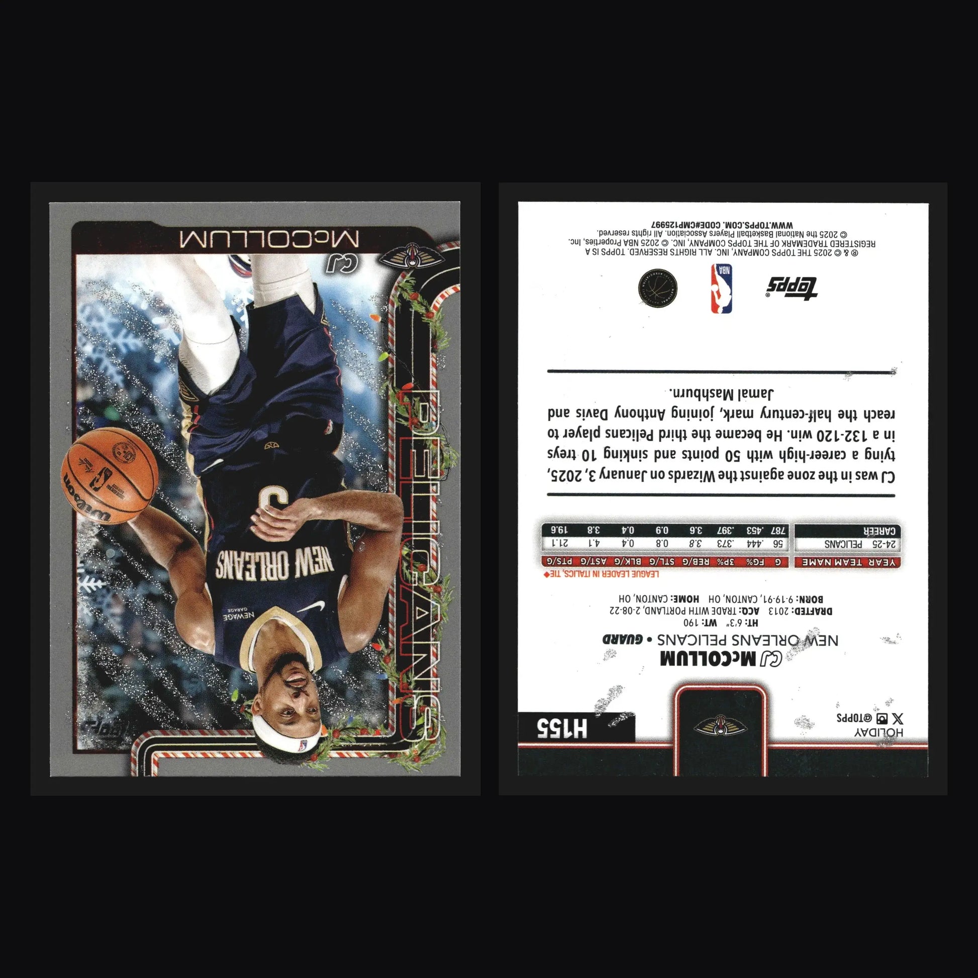 2025-26 Topps Holiday CJ McCollum #H155 Holiday Glitter New Orleans Pelicans