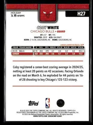 2025-26 Topps Holiday Coby White #H27 Base Chicago Bulls - Basketball Card Single
