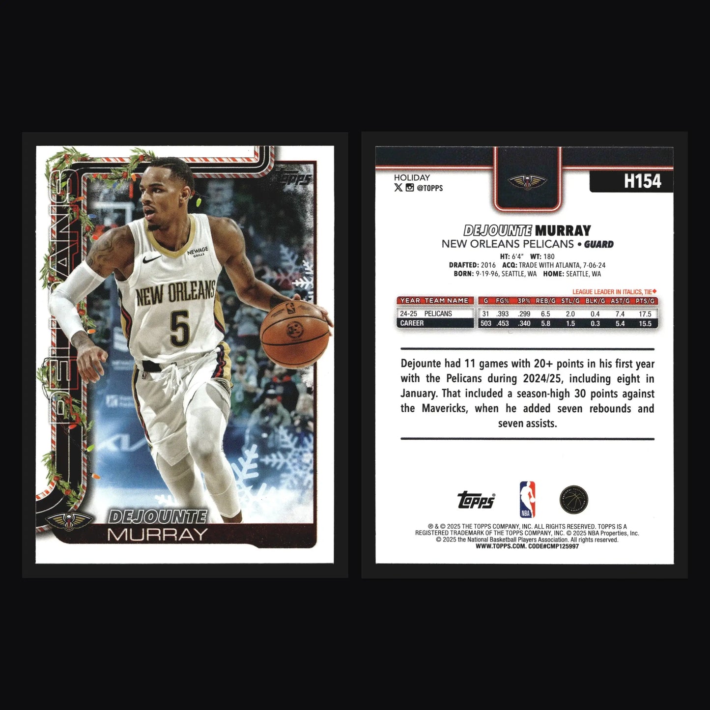 2025-26 Topps Holiday Dejounte Murray #H154 New Orleans Pelicans