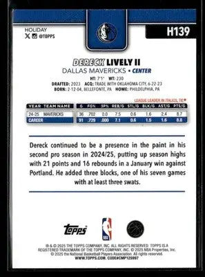 2025-26 Topps Holiday Dereck Lively II #H139 Dallas Mavericks - Basketball Card Single