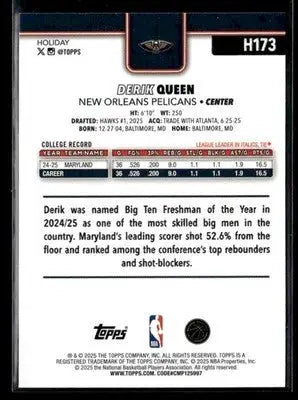 2025-26 Topps Holiday Derik Queen #H173 RC New Orleans Pelicans