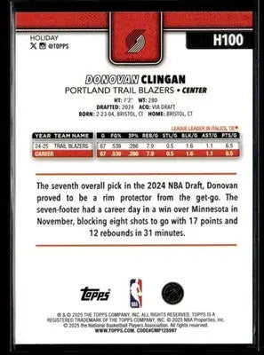 2025-26 Topps Holiday Donovan Clingan #H100 Portland Trail Blazers - Basketball Card Single